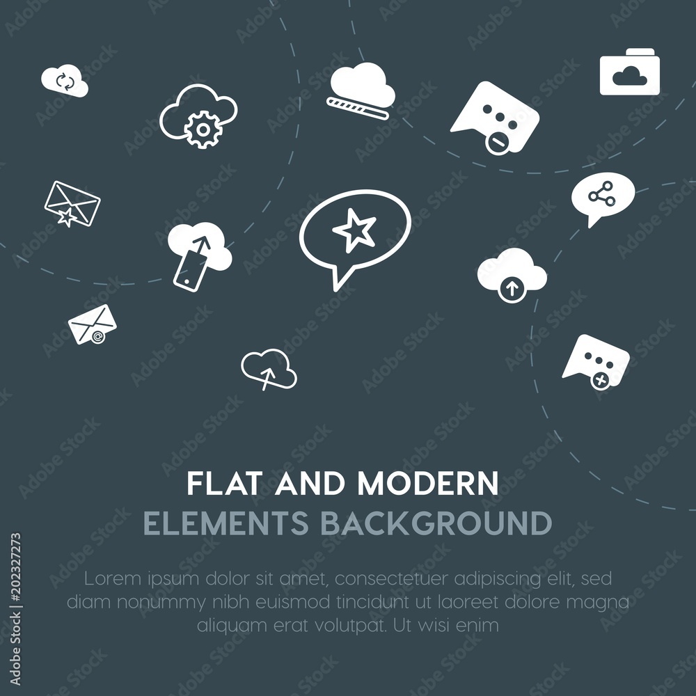 Poster cloud and networking, chat and messenger, email outline, fill vector icons and elements background c