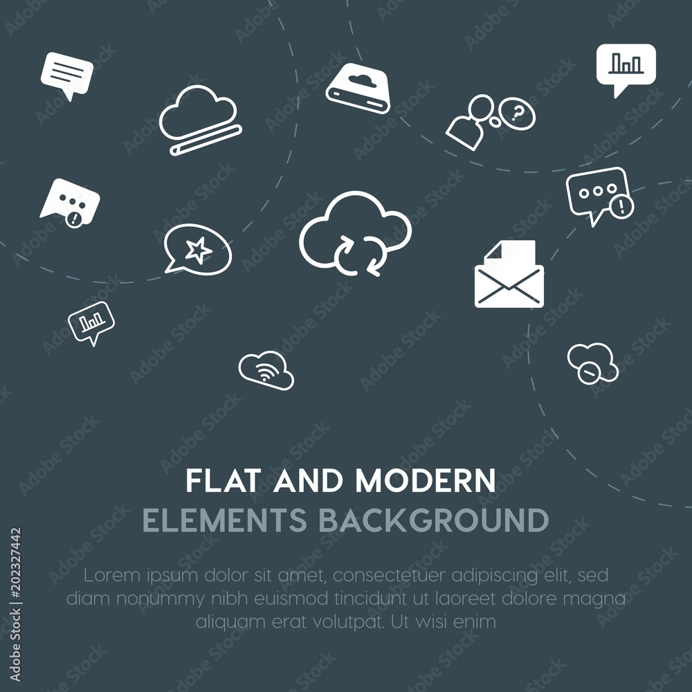 Aufkleber cloud and networking, chat and messenger, email outline, fill vector icons and elements background c