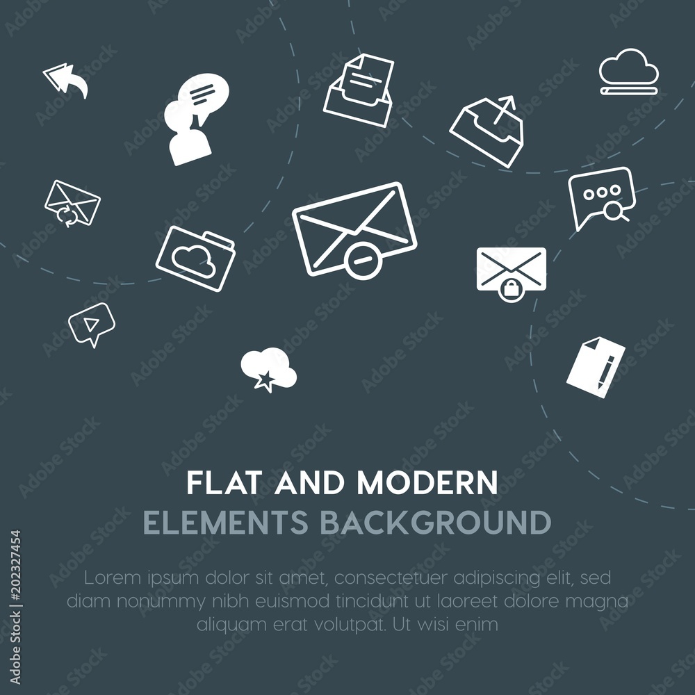 Poster cloud and networking, chat and messenger, email outline, fill vector icons and elements background c