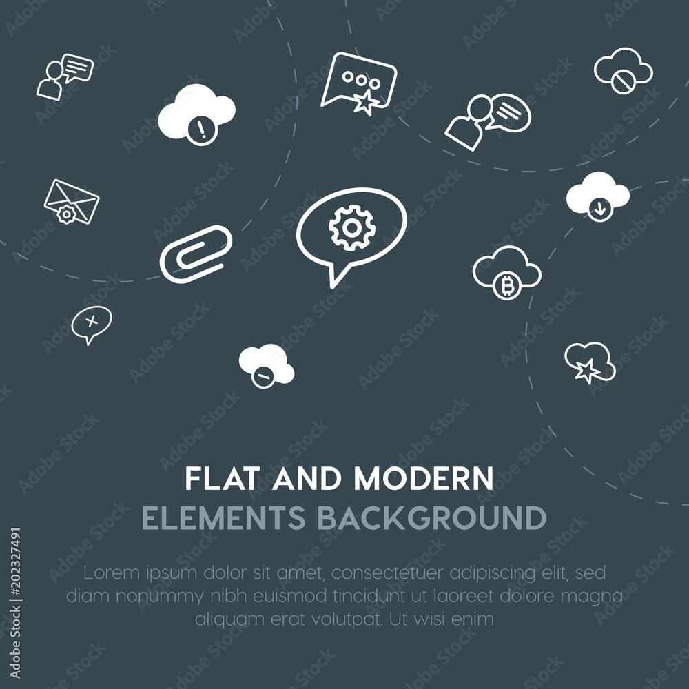 Aufkleber cloud and networking, chat and messenger, email outline, fill vector icons and elements background c