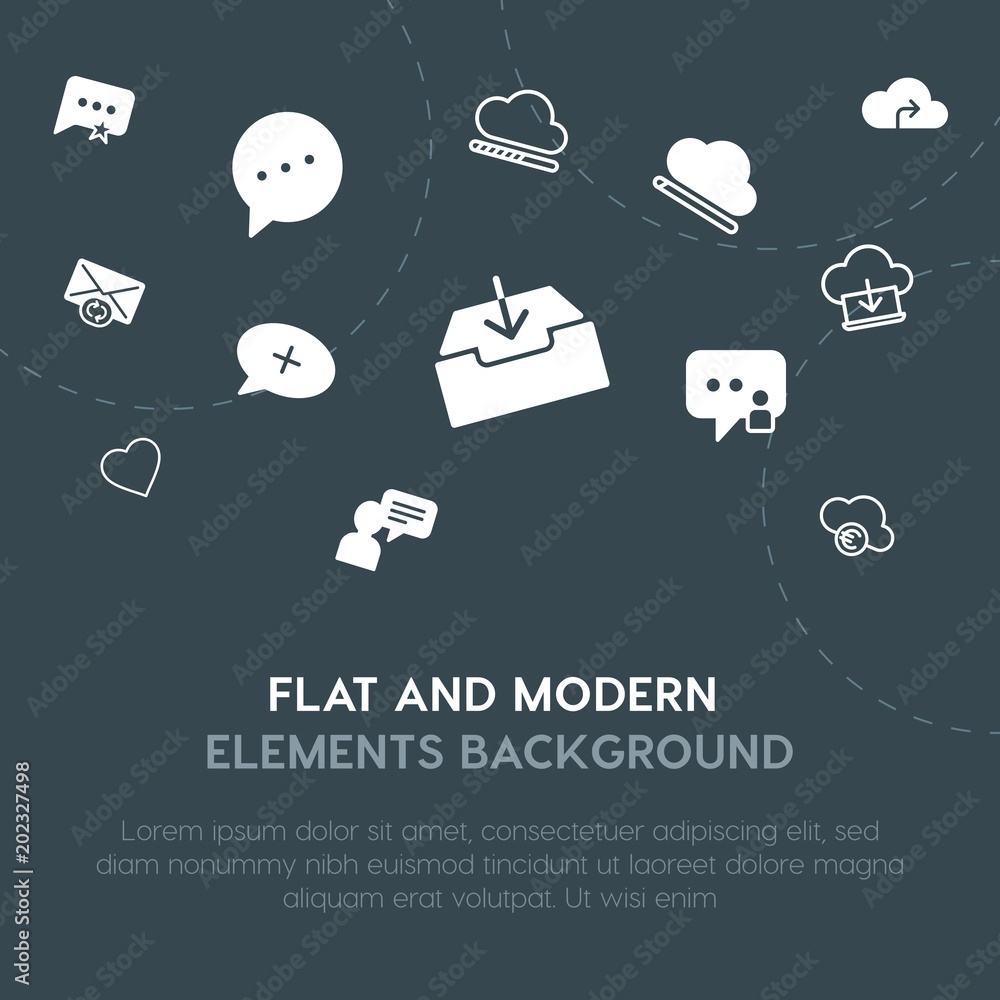 Poster cloud and networking, chat and messenger, email outline, fill vector icons and elements background c