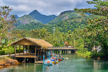 Fototapeta na wymiar Fishing village on the island in Southeast Asia, Koh Chang, Thailand