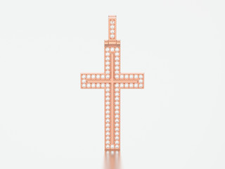 3D illustration rose gold decorative diamond cross pendant