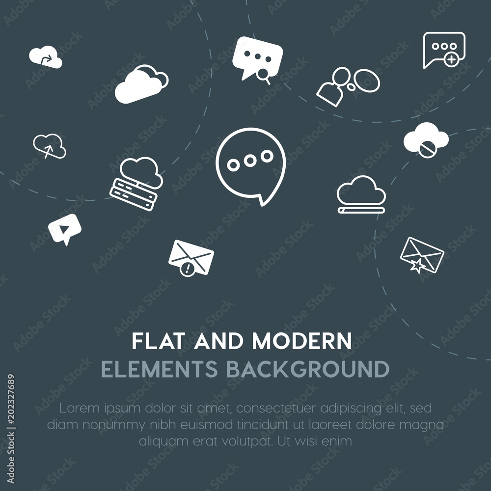 Aufkleber cloud and networking, chat and messenger, email outline, fill vector icons and elements background c