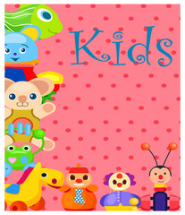 Obraz na płótnie Canvas Kids Plush and Plastic Toys on Spotty Background