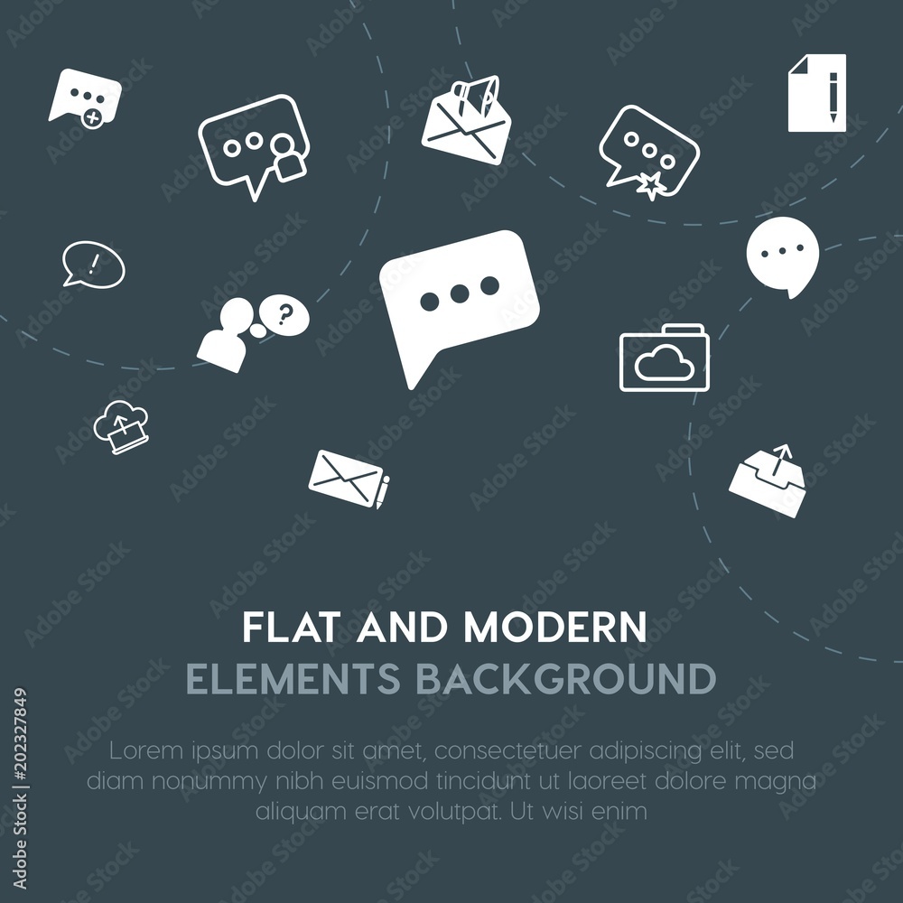 Aufkleber cloud and networking, chat and messenger, email outline, fill vector icons and elements background c