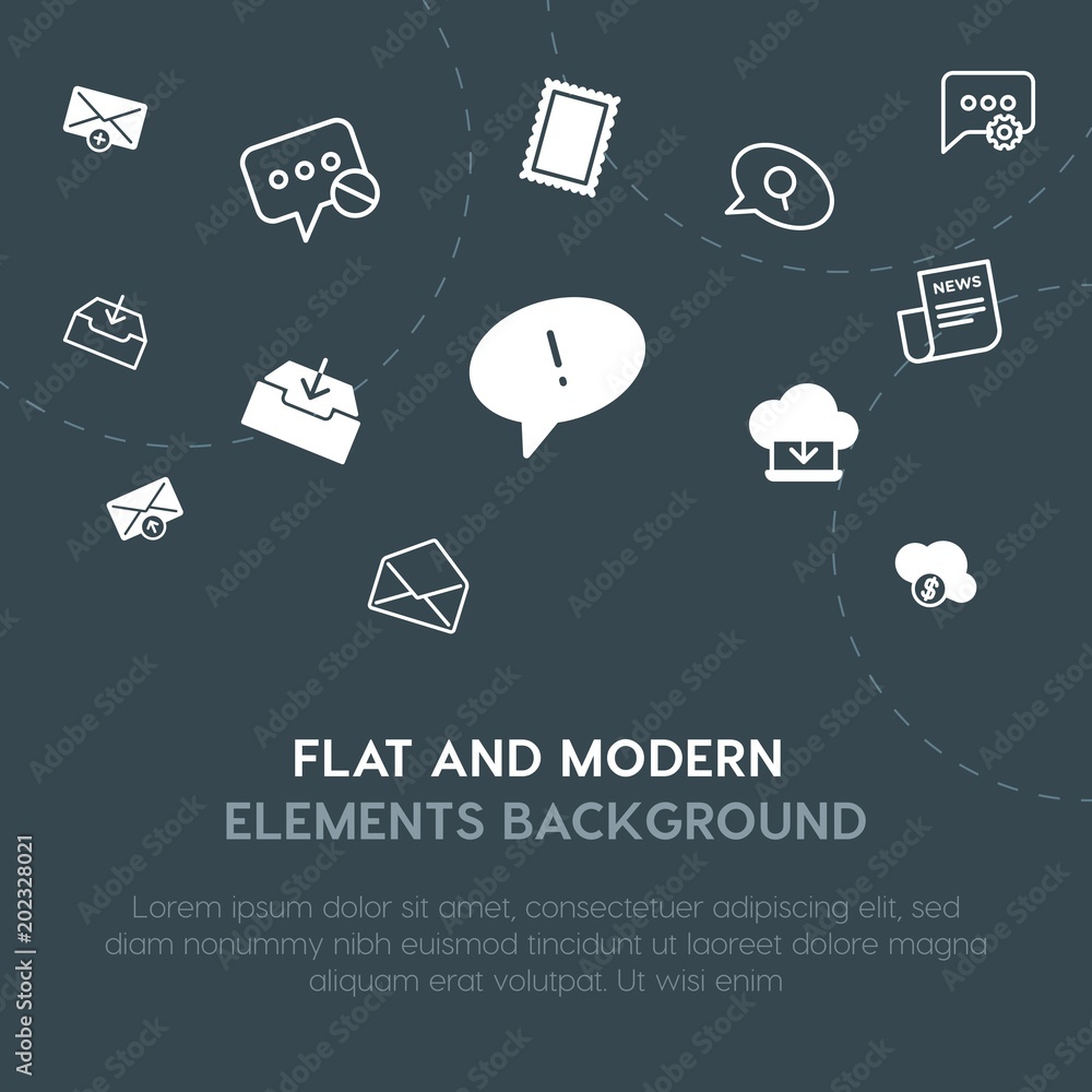 Poster cloud and networking, chat and messenger, email outline, fill vector icons and elements background c