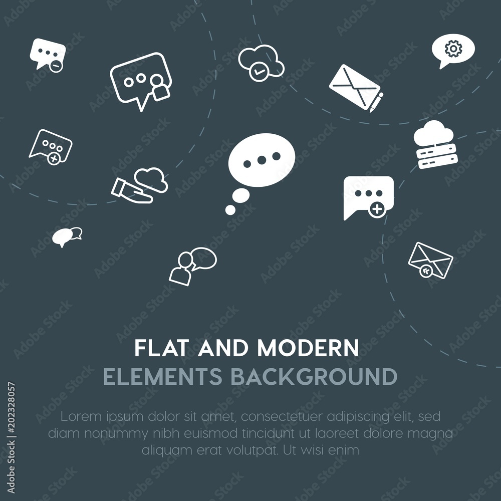 Aufkleber cloud and networking, chat and messenger, email outline, fill vector icons and elements background c