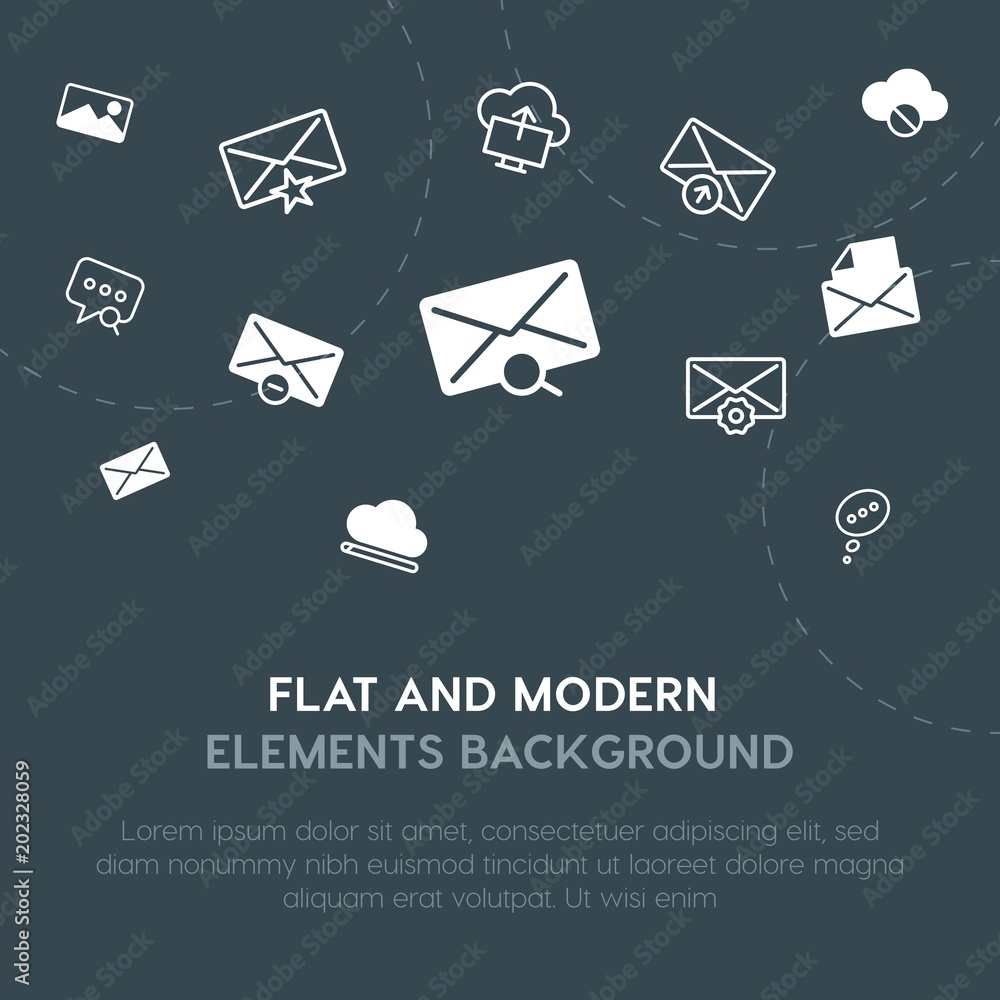 Aufkleber cloud and networking, chat and messenger, email outline, fill vector icons and elements background c