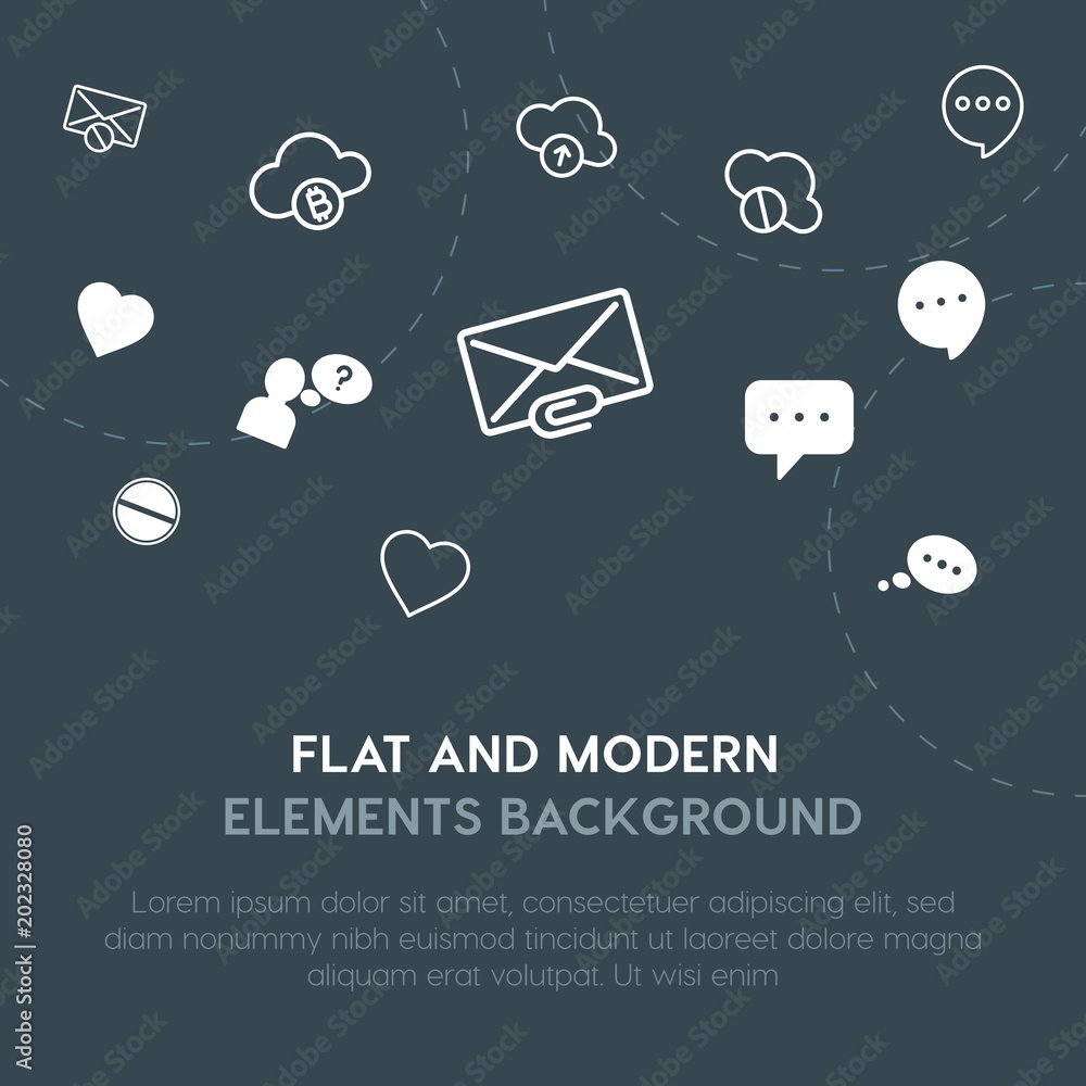 Aufkleber cloud and networking, chat and messenger, email outline, fill vector icons and elements background c