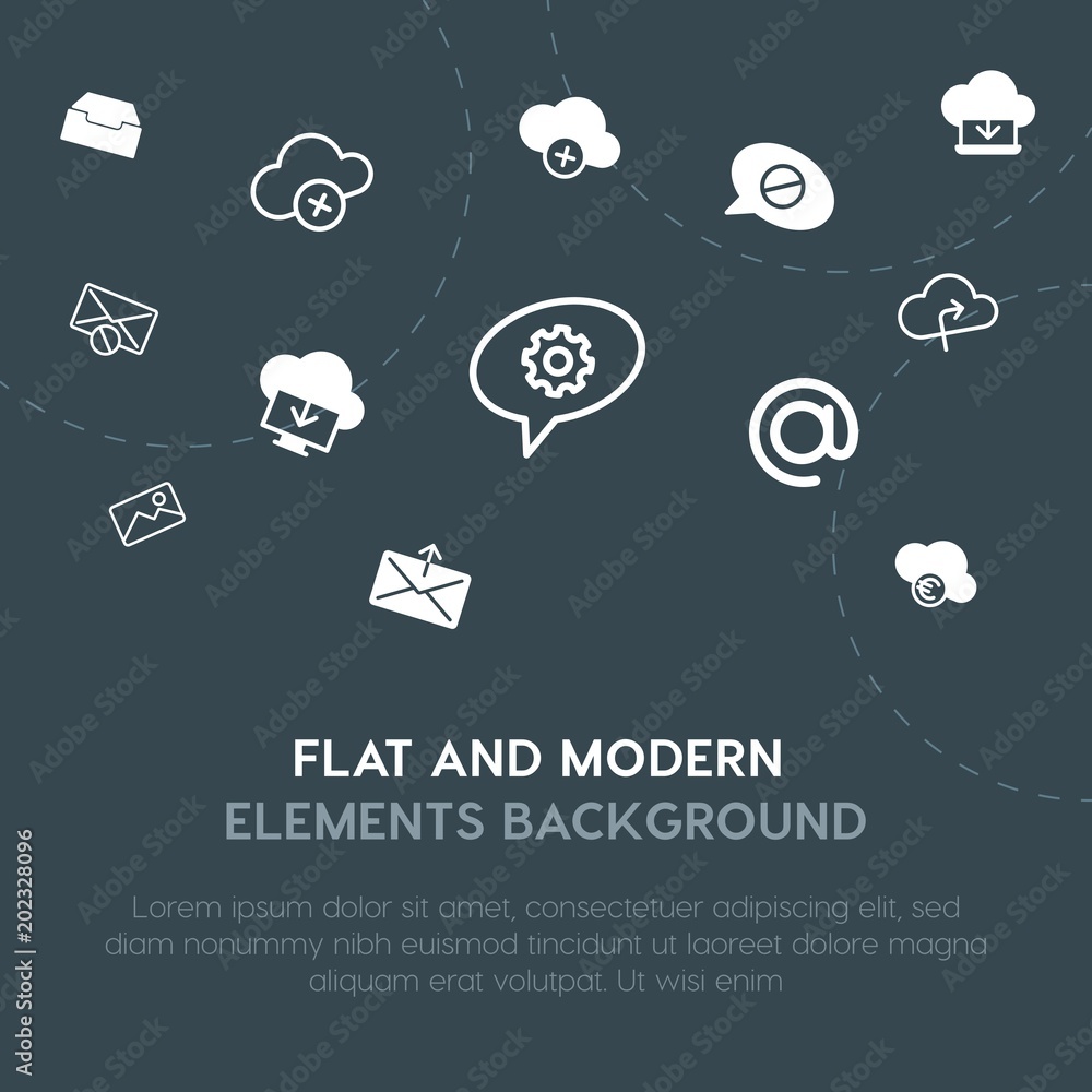 Poster cloud and networking, chat and messenger, email outline, fill vector icons and elements background c