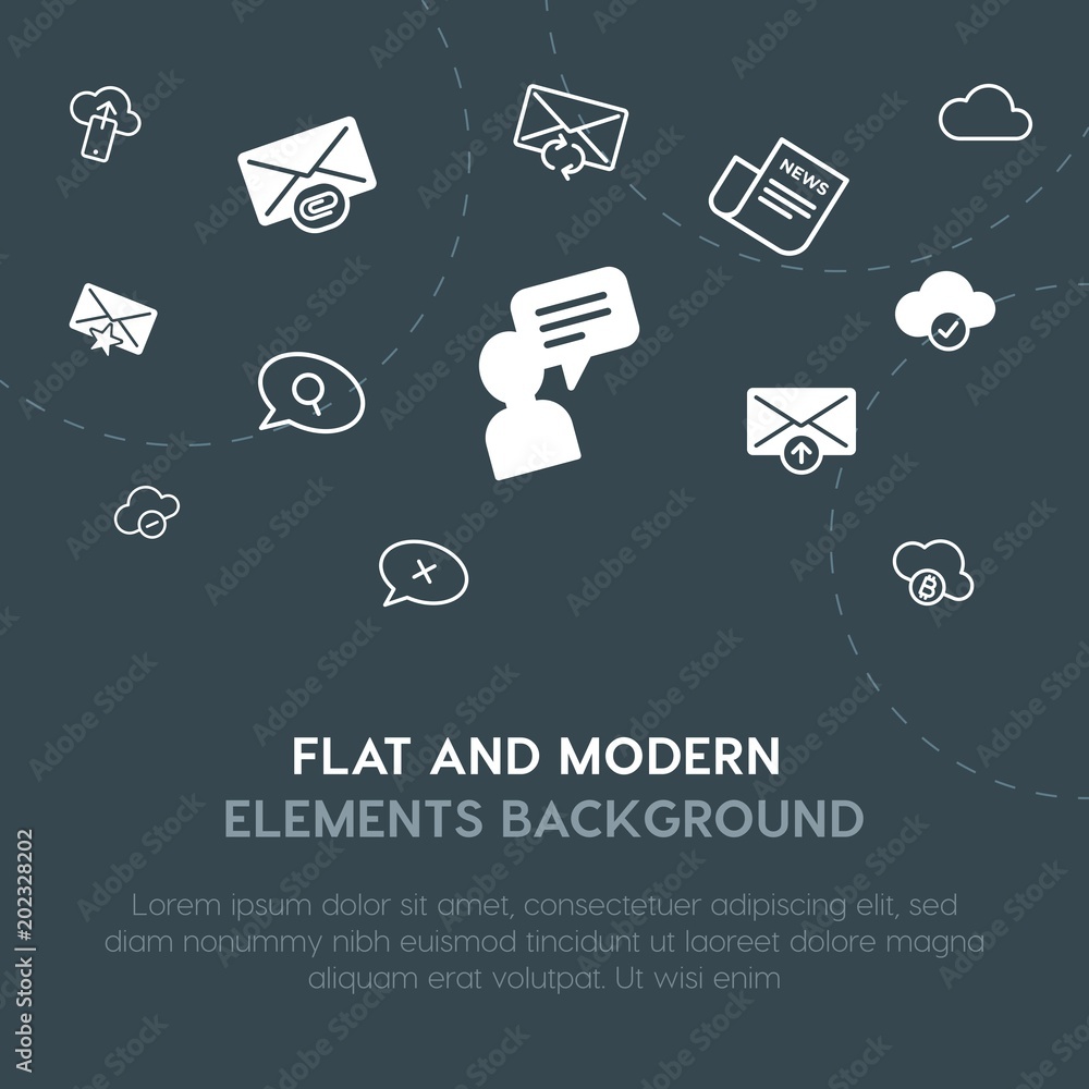 Poster cloud and networking, chat and messenger, email outline, fill vector icons and elements background c