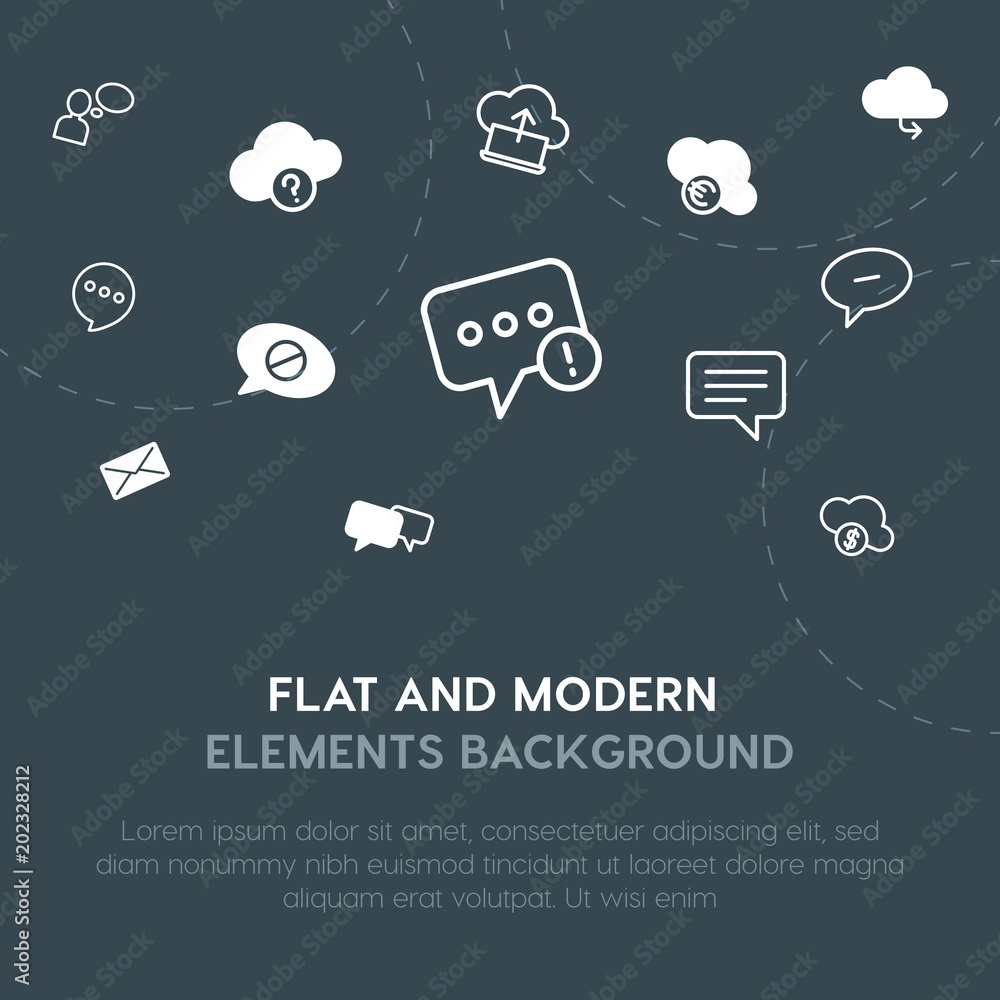 Aufkleber cloud and networking, chat and messenger, email outline, fill vector icons and elements background c