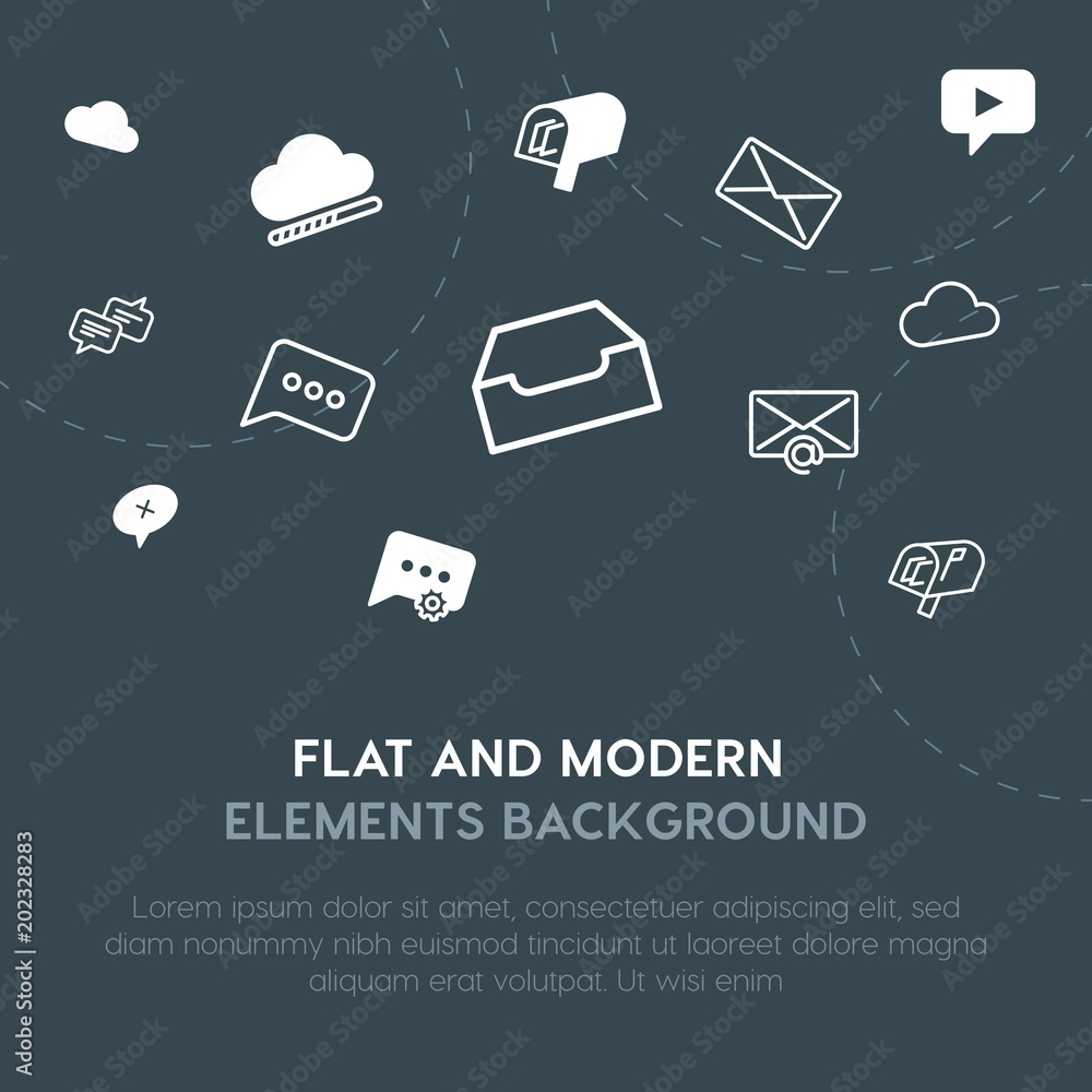 Aufkleber cloud and networking, chat and messenger, email outline, fill vector icons and elements background c