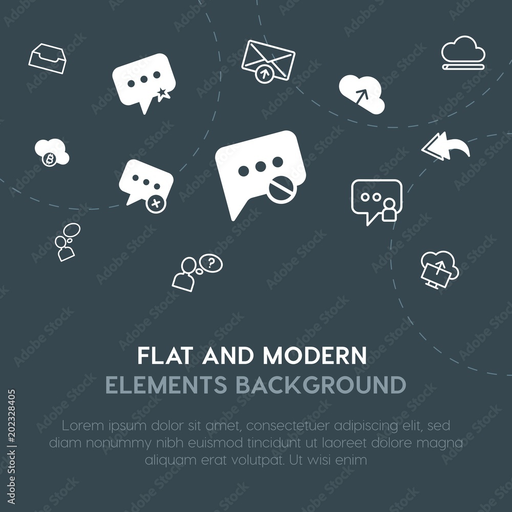 Poster cloud and networking, chat and messenger, email outline, fill vector icons and elements background c