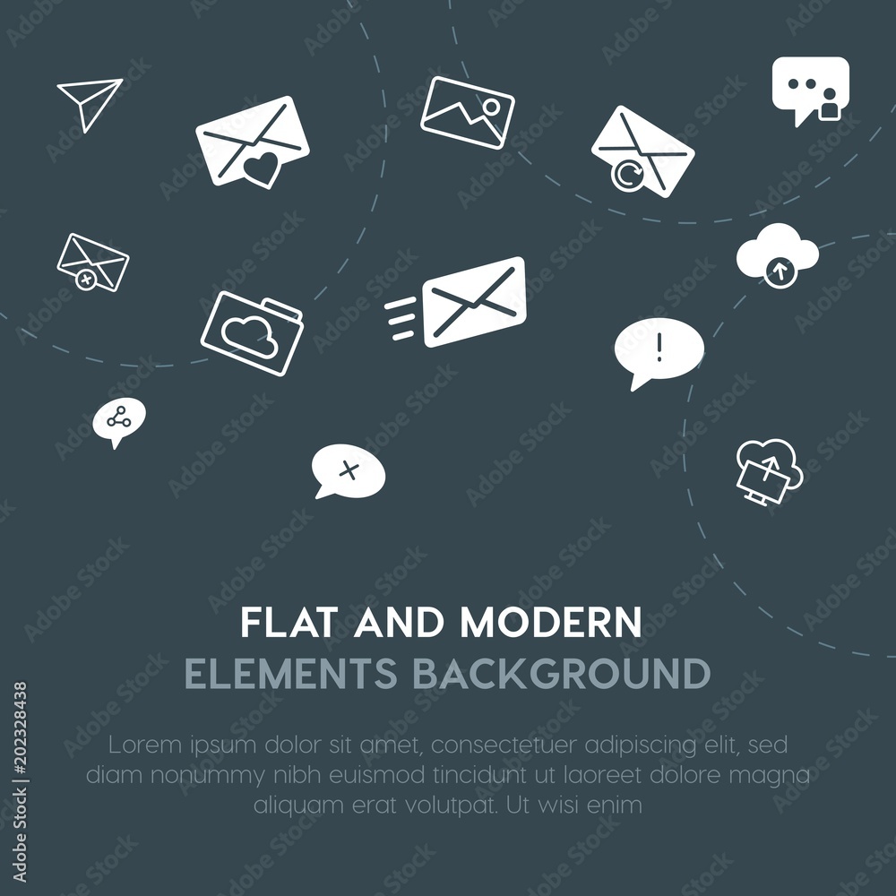 Aufkleber cloud and networking, chat and messenger, email outline, fill vector icons and elements background c