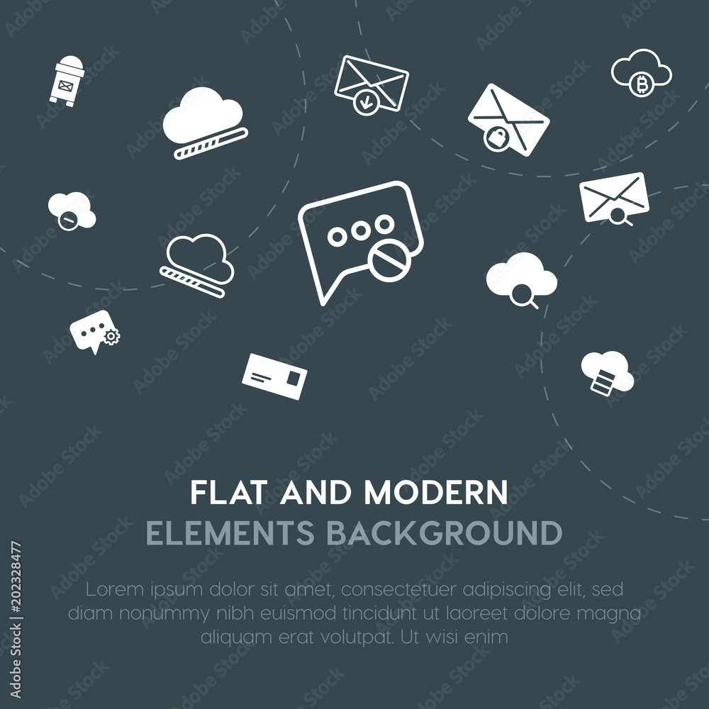 Poster cloud and networking, chat and messenger, email outline, fill vector icons and elements background c