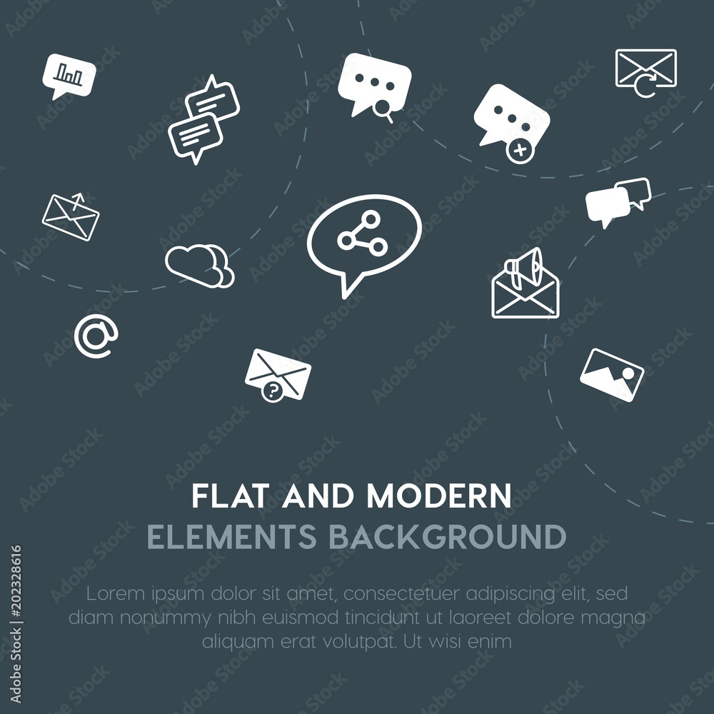 Aufkleber cloud and networking, chat and messenger, email outline, fill vector icons and elements background c