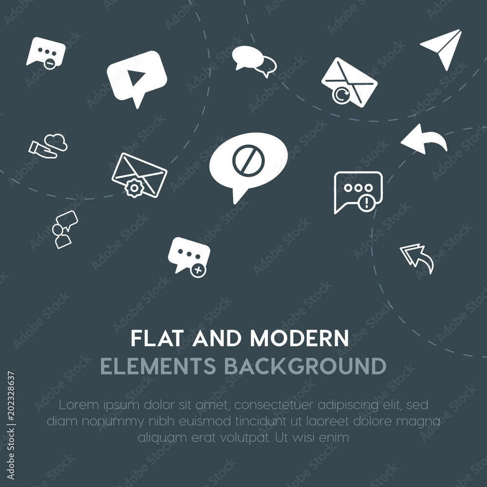 Poster cloud and networking, chat and messenger, email outline, fill vector icons and elements background c