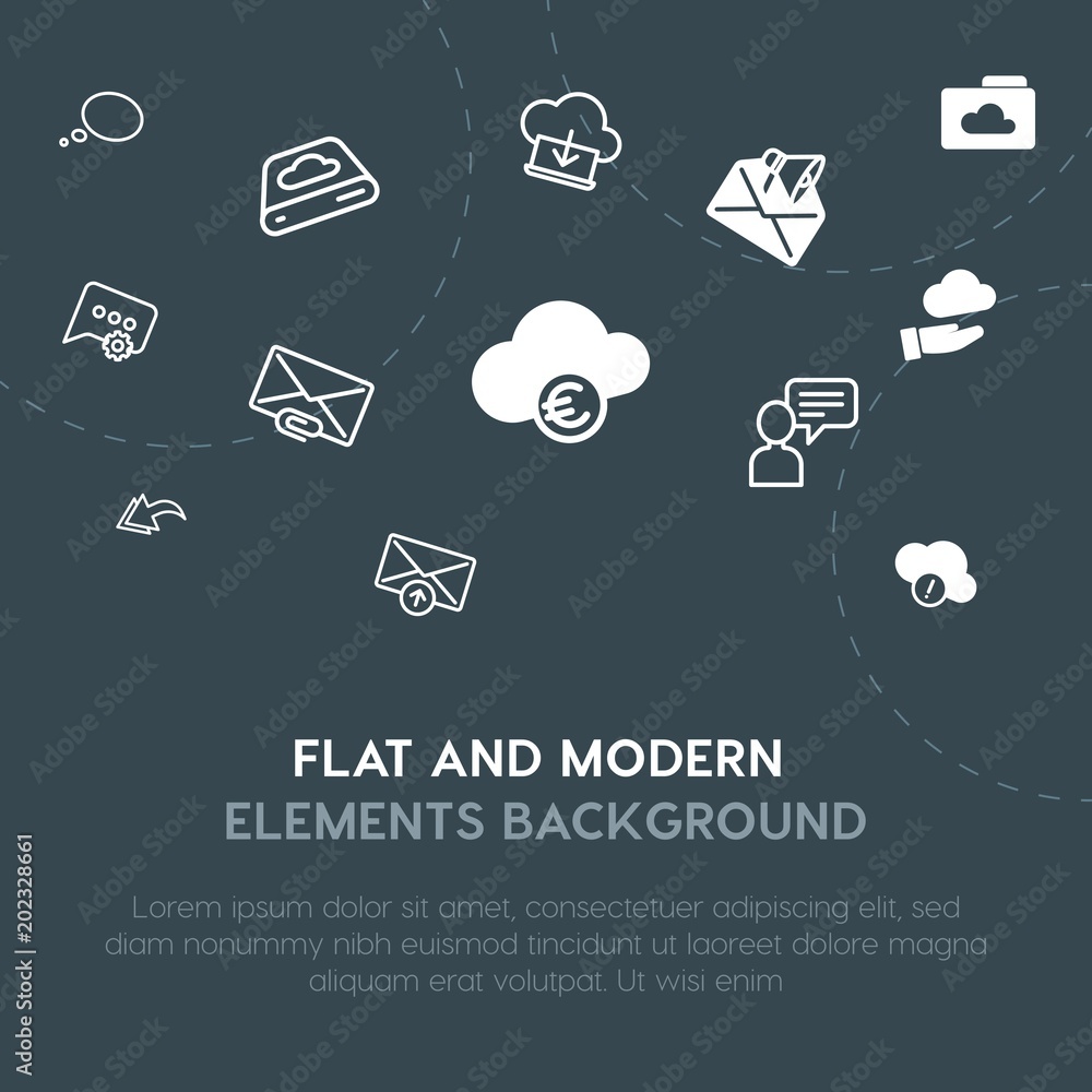 Aufkleber cloud and networking, chat and messenger, email outline, fill vector icons and elements background c