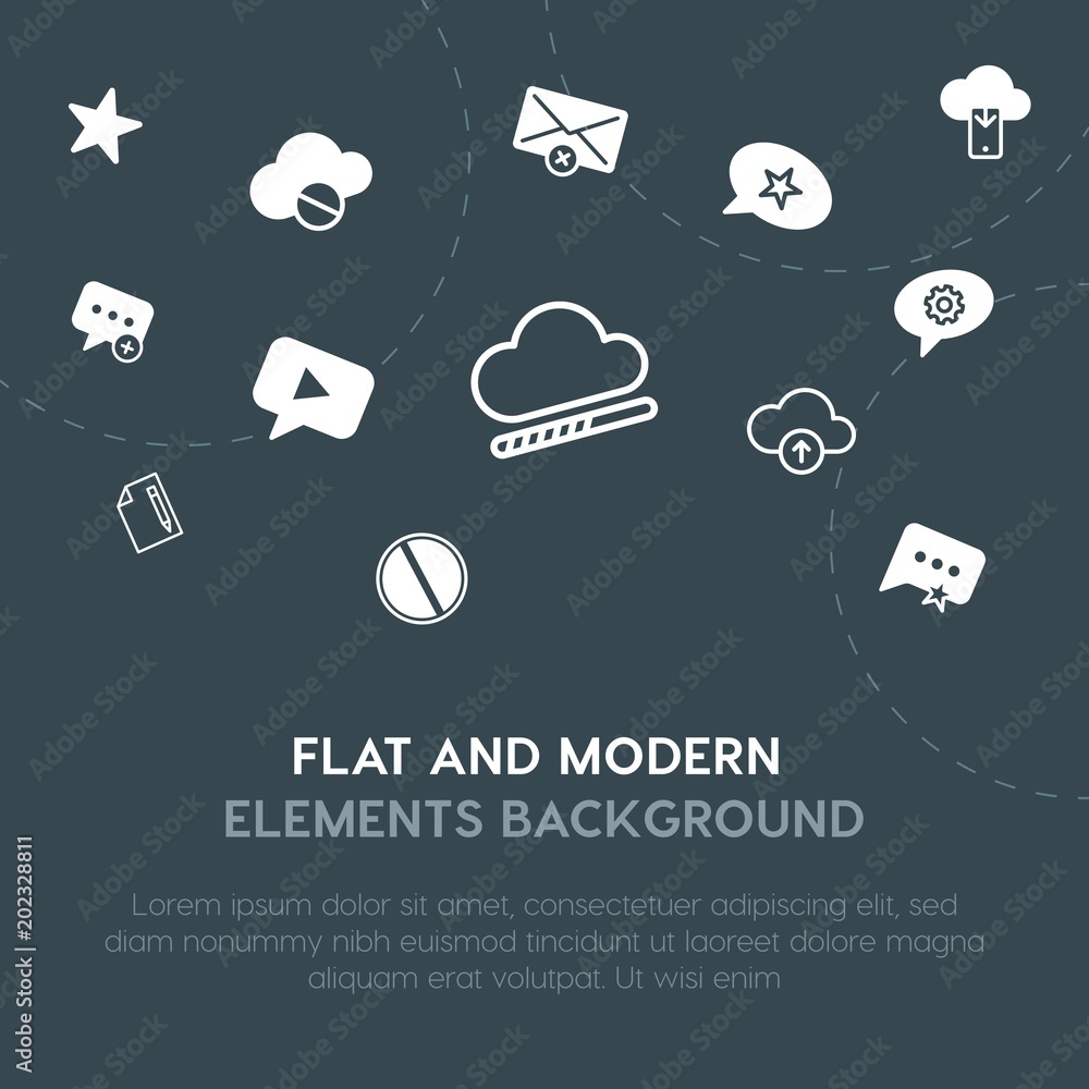 Aufkleber cloud and networking, chat and messenger, email outline, fill vector icons and elements background c