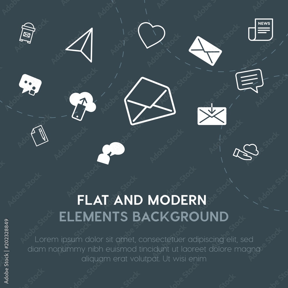 Poster cloud and networking, chat and messenger, email outline, fill vector icons and elements background c