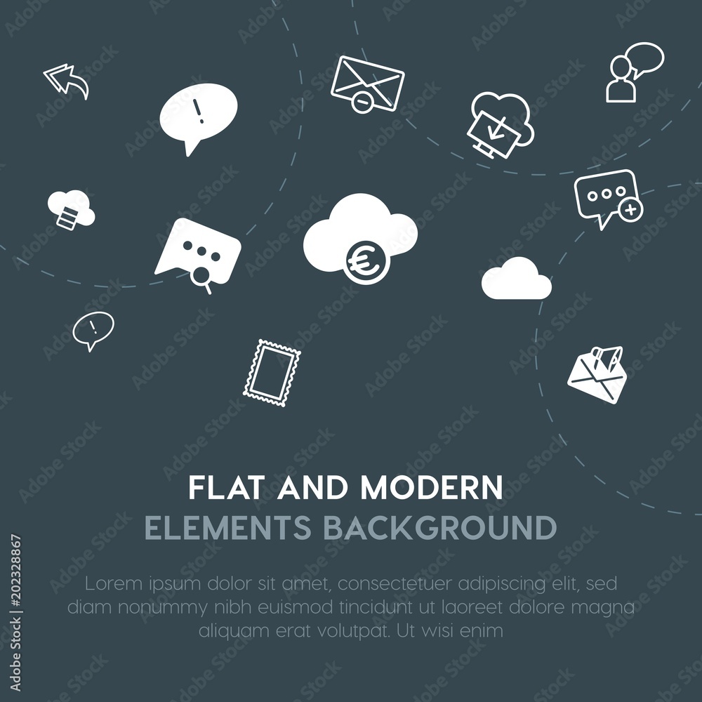 Aufkleber cloud and networking, chat and messenger, email outline, fill vector icons and elements background c