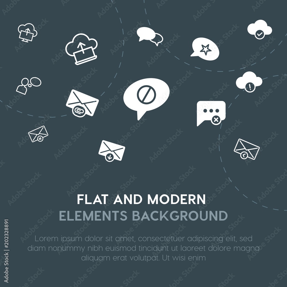 Aufkleber cloud and networking, chat and messenger, email outline, fill vector icons and elements background c