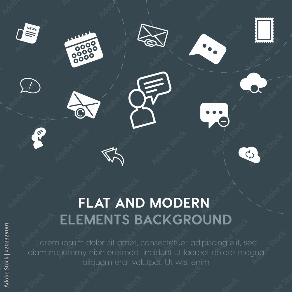 Aufkleber cloud and networking, chat and messenger, email outline, fill vector icons and elements background c