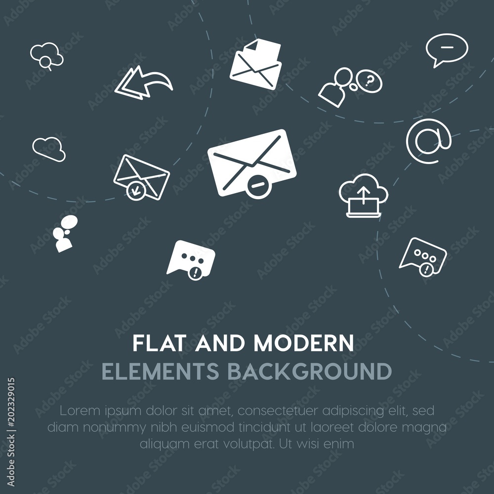 Aufkleber cloud and networking, chat and messenger, email outline, fill vector icons and elements background c