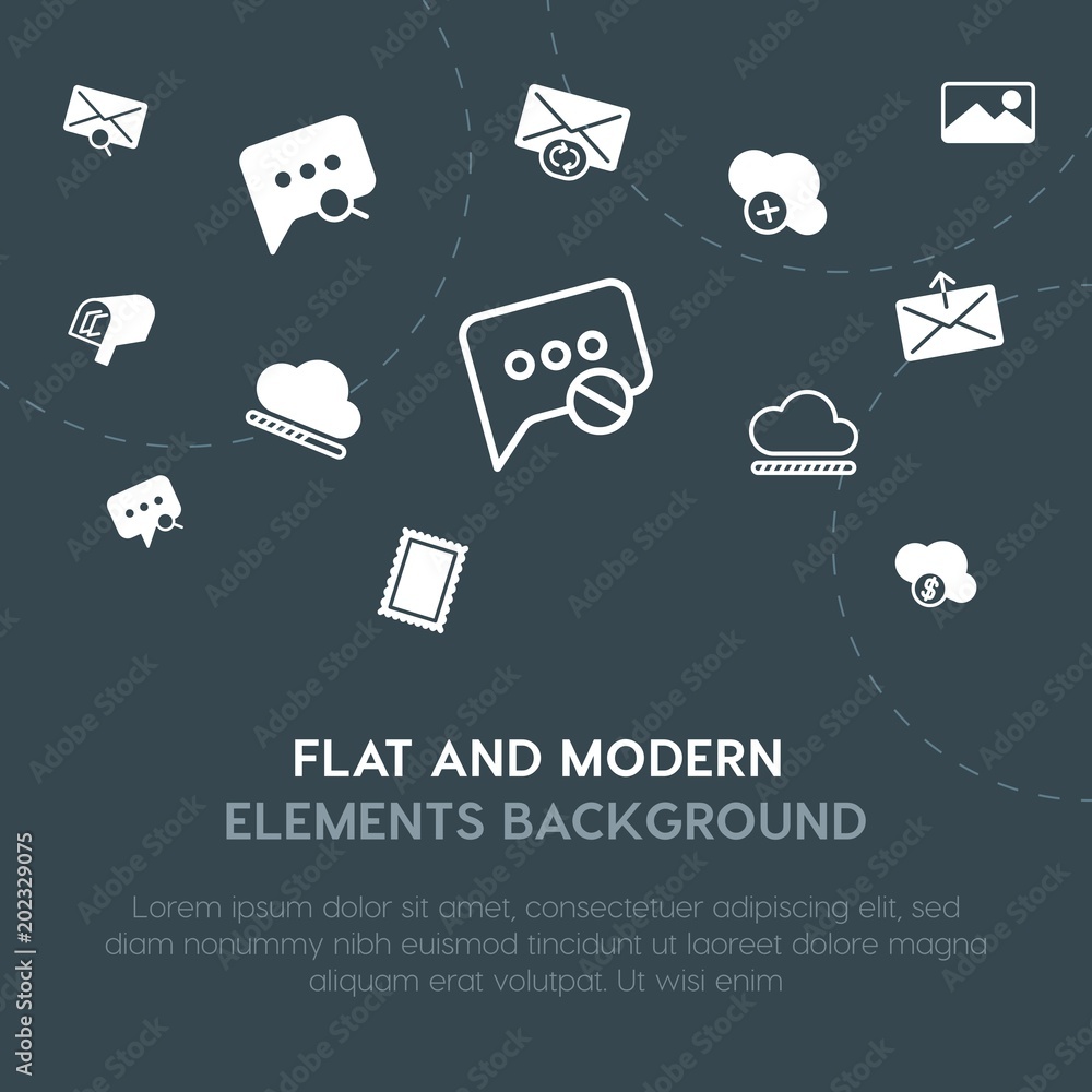 Poster cloud and networking, chat and messenger, email outline, fill vector icons and elements background c