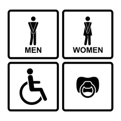 Vector restroom icons:men,women, lady, man, baby's dummy,nipple,