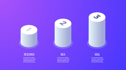 Business infographics. Bar chart, graph with 3 steps, options. Vector template.