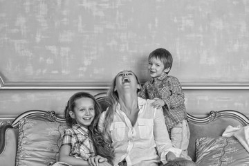 Black and white photo, family, happy, Mother's Day, Family Day,  © hannamartysheva