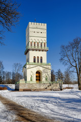 Fototapeta na wymiar The White Tower (1821-1827) in the Alexander Park, Tsarskoye Selo, Russia.