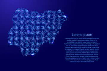 Map Nigeria from printed board, chip and radio component with blue star space on the contour for banner, poster, greeting card, of vector illustration.