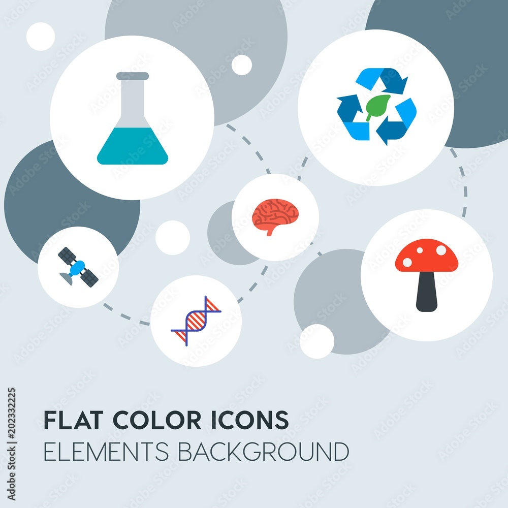 Aufkleber health, science, nature flat vector icons and elements background with circle bubbles networks.multi