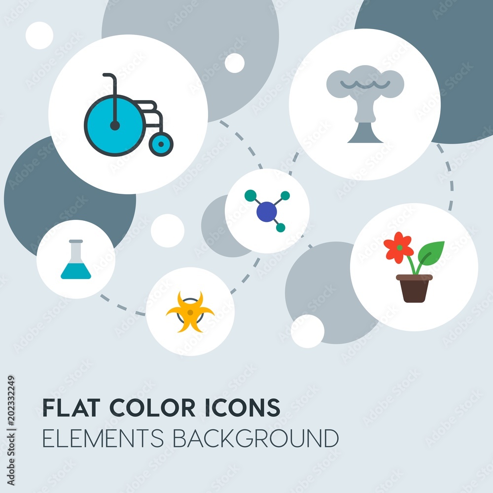 Poster health, science, nature flat vector icons and elements background with circle bubbles networks.Multipurpose use on websites, presentations, brochures and more