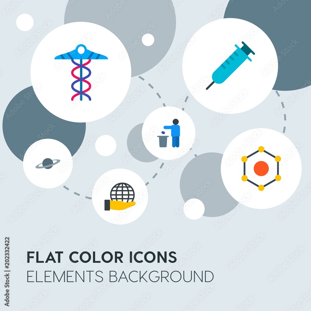 Poster health, science, nature flat vector icons and elements background with circle bubbles networks.multi