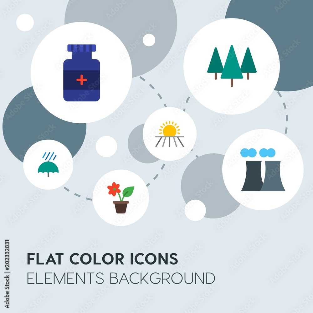 Poster health, science, nature flat vector icons and elements background with circle bubbles networks.multi