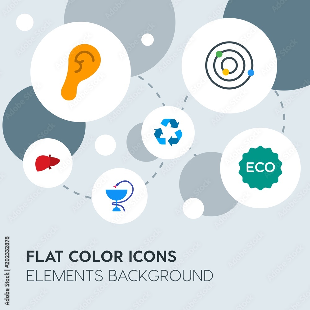 Poster health, science, nature flat vector icons and elements background with circle bubbles networks.multi