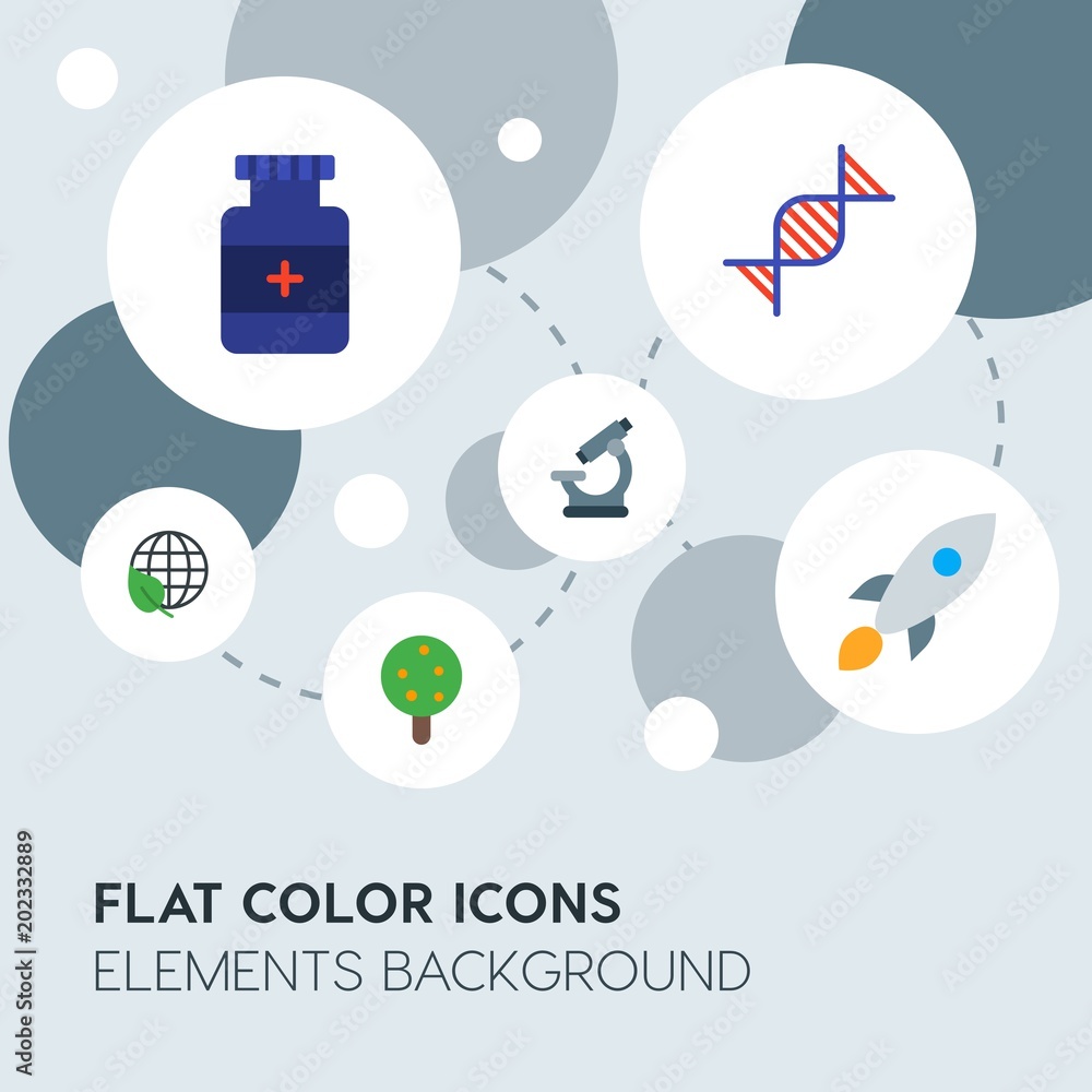 Poster health, science, nature flat vector icons and elements background with circle bubbles networks.multi