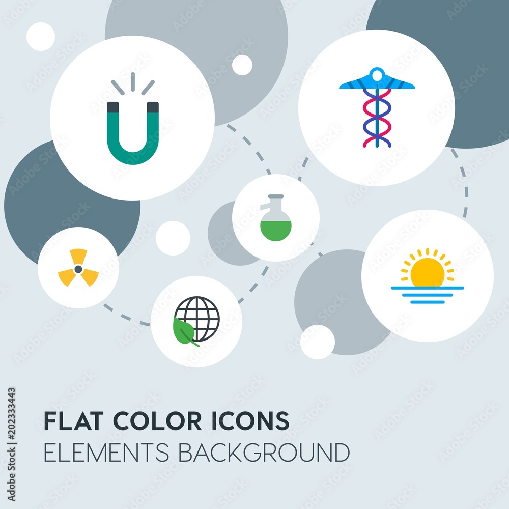 Aufkleber health, science, nature flat vector icons and elements background with circle bubbles networks.multi
