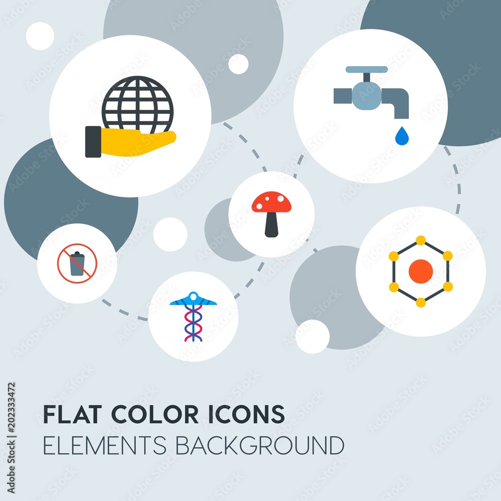 Poster health, science, nature flat vector icons and elements background with circle bubbles networks.multi