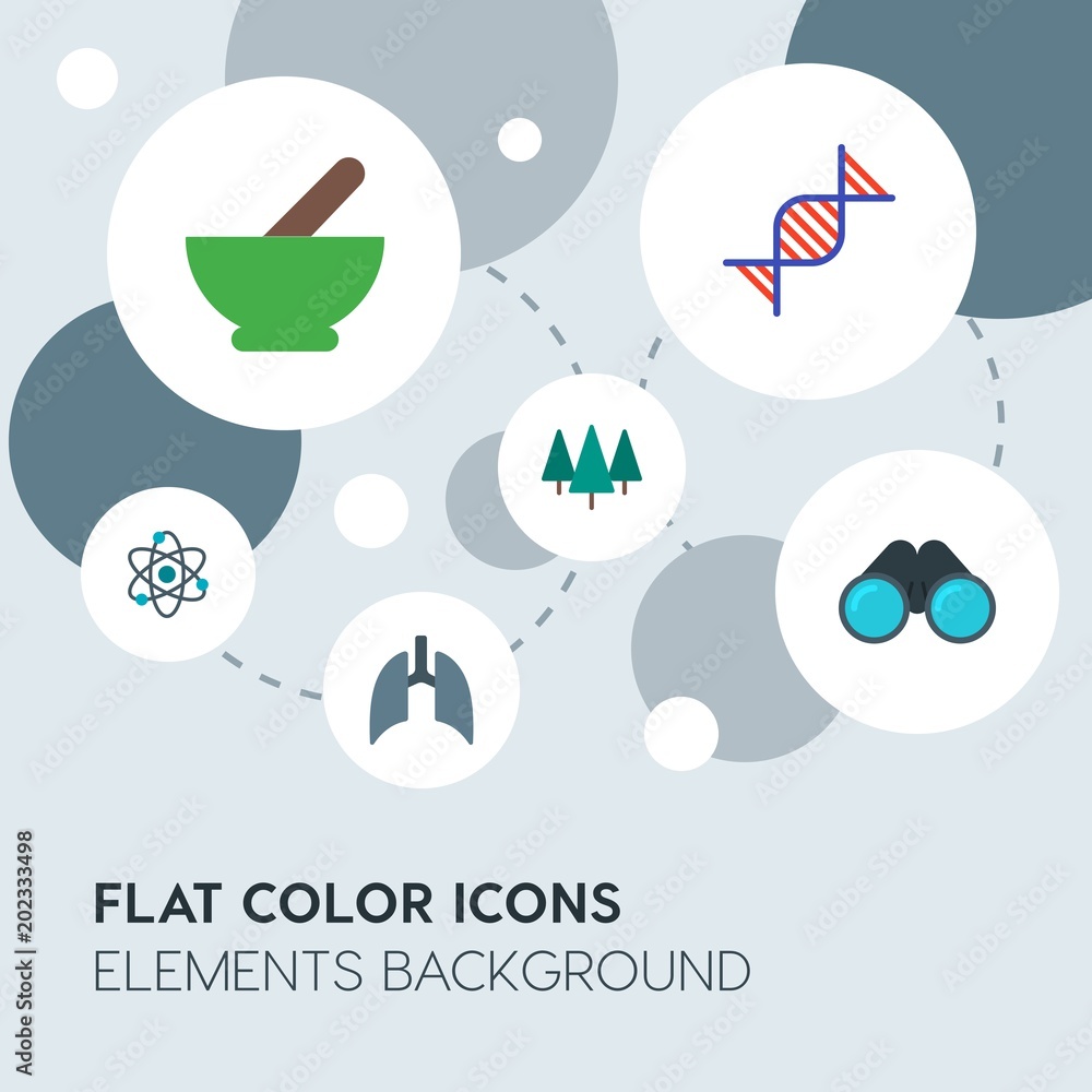 Poster health, science, nature flat vector icons and elements background with circle bubbles networks.multi