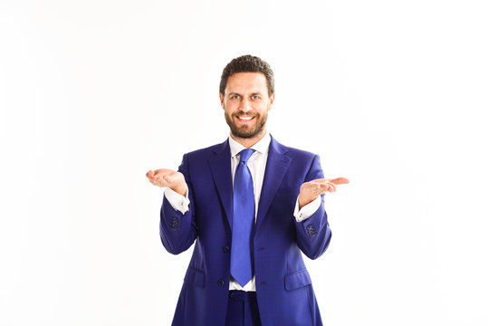 Businessman Presenting Something On His Open Palms.