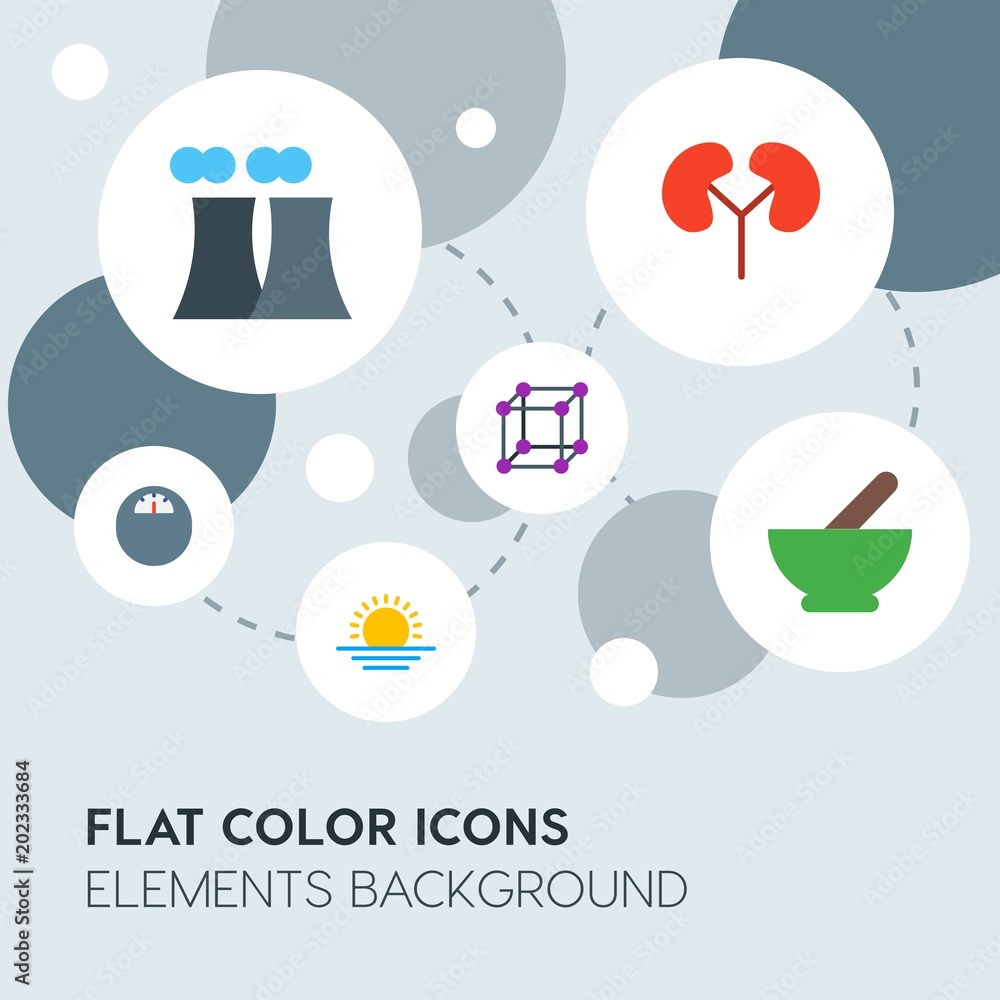 Poster health, science, nature flat vector icons and elements background with circle bubbles networks.multi