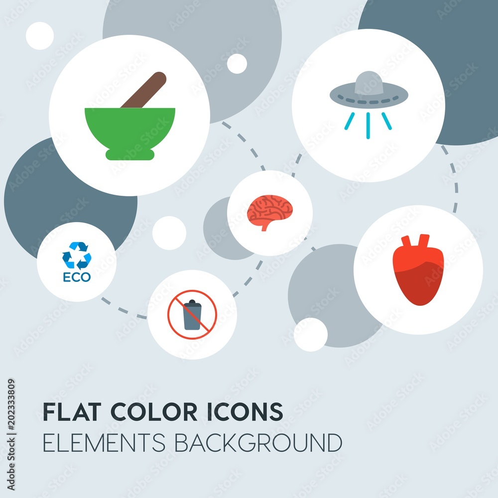 Poster health, science, nature flat vector icons and elements background with circle bubbles networks.multi