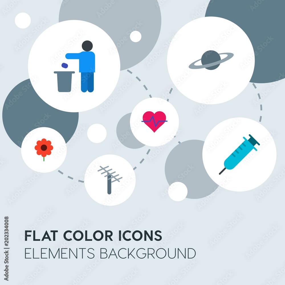 Poster health, science, nature flat vector icons and elements background with circle bubbles networks.multi