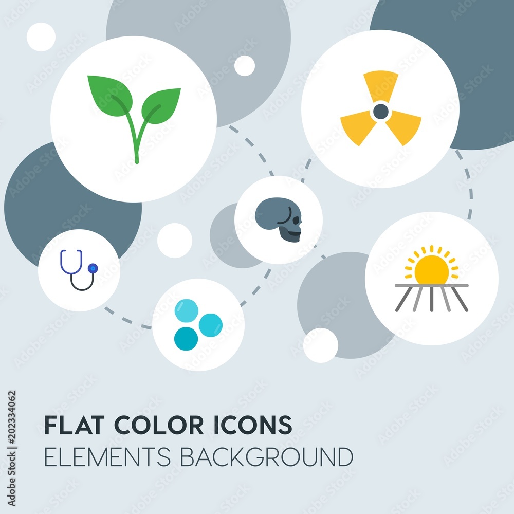Poster health, science, nature flat vector icons and elements background with circle bubbles networks.multi